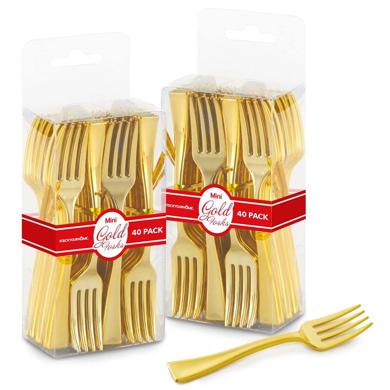 Disposable Plastic Mini Gold Forks Gold-Plated Small Spoons and Forks for Cross-Border Parties and Gatherings