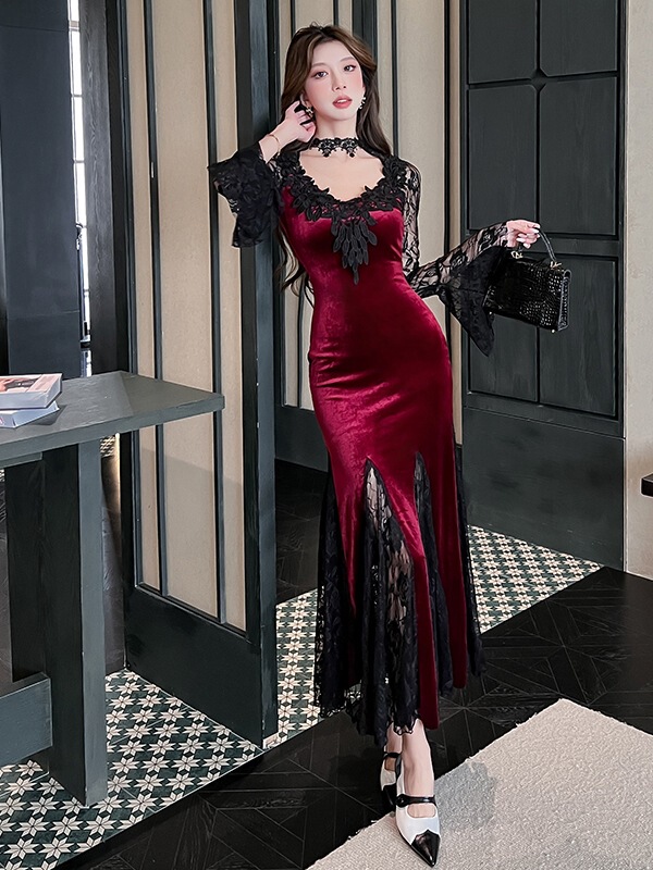 Red Gothic Dress Black Long Skirt Girl Coming of Age Dress Skirt Birthday Outfit