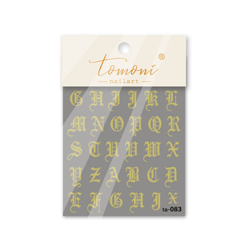 Estilo japonés de uñas gótico carta de oro palabra romana tridimensional de oro y plata en polvo de alivio pegatina de uñas 3D pegatina hueco Retro