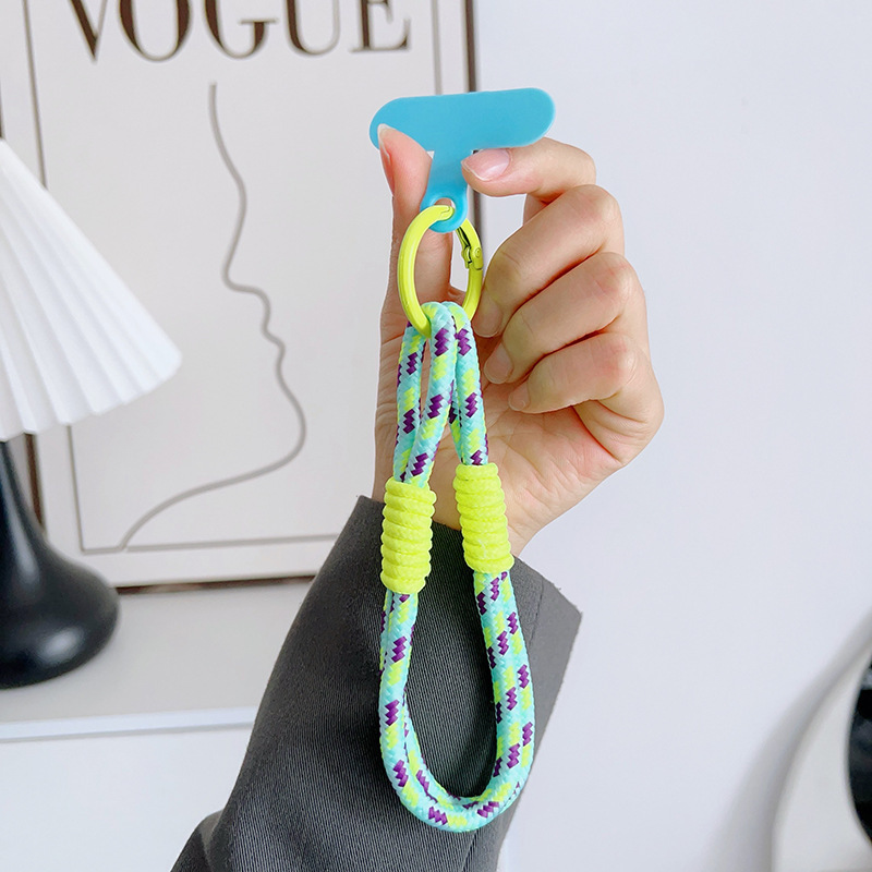 Cordón de teléfono móvil tejido simple de 2 hebras a juego de color de todo fósforo de dopamina, cordón de muñeca corto de nailon, colgante resistente a la pérdida