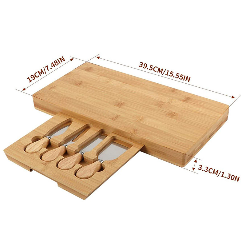 tablero de queso de bambú tablero de queso tablero de cortar tablero de cortar tablero de hortalizas cuchillo multifuncional conjunto de cuatro piezas tablero de queso