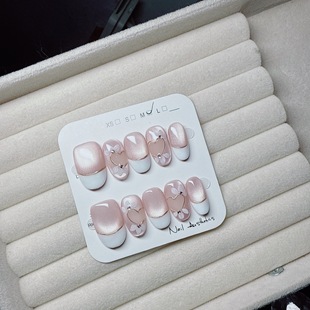 Purely Handmade Wearable Manicure Nails, Ice and Jade Style Spring and Summer High-End Special Nails for French Brides