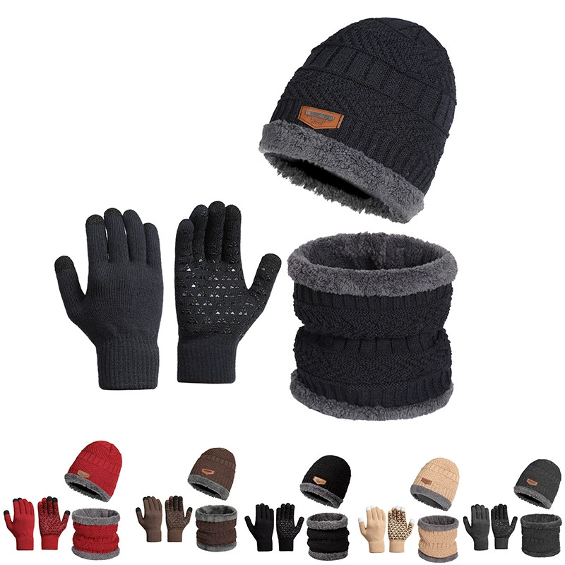 Мужская трикотажная шапка из трех частей шерстяная шапка трансграничная шапка шарф