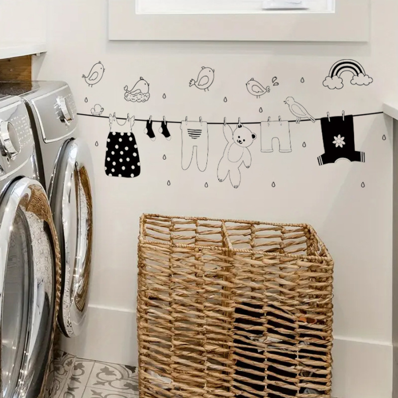 Hs1401D Cartoon Clothesline Hanger Bird Ragdoll Bear Rainbow Self-Adhesive Laundry Room Balcony Decorative Wall Sticker Hs1401D Cartoon Clothesline Hanger Bird Ragdoll Bear Rainbow Self-Adhesive Laundry Room Balcony Decorative Wall Sticker
