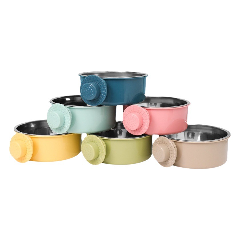 Colgante de acero inoxidable Pet Bowl tazón de fuente del gato anti-golpe engrosada tazón de fuente de alimentación al por mayor agua potable cuenco colgante