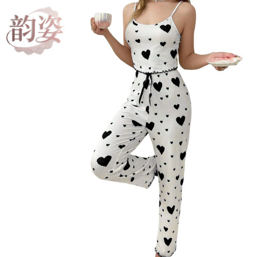 Cross-Border Shein Sleepwear Home Wear Women's Summer Sexy Camisole Lingerie Long Pants Pajama Set Wholesale for Women