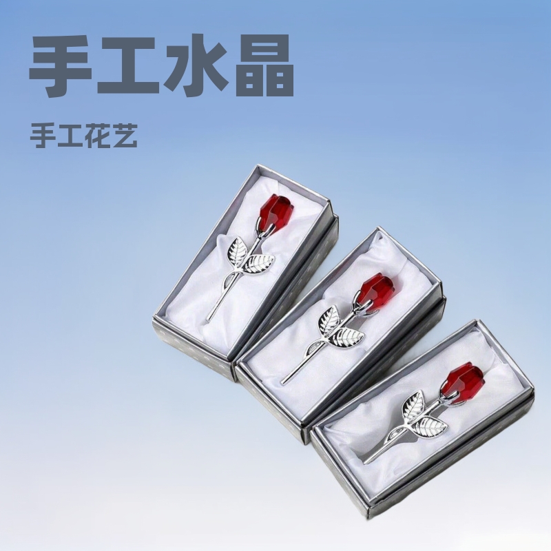 Cross-Border Popular Crystal Rose Metal Crafts Wedding Valentine's Day Gift Creative Ornament Pony Necklace