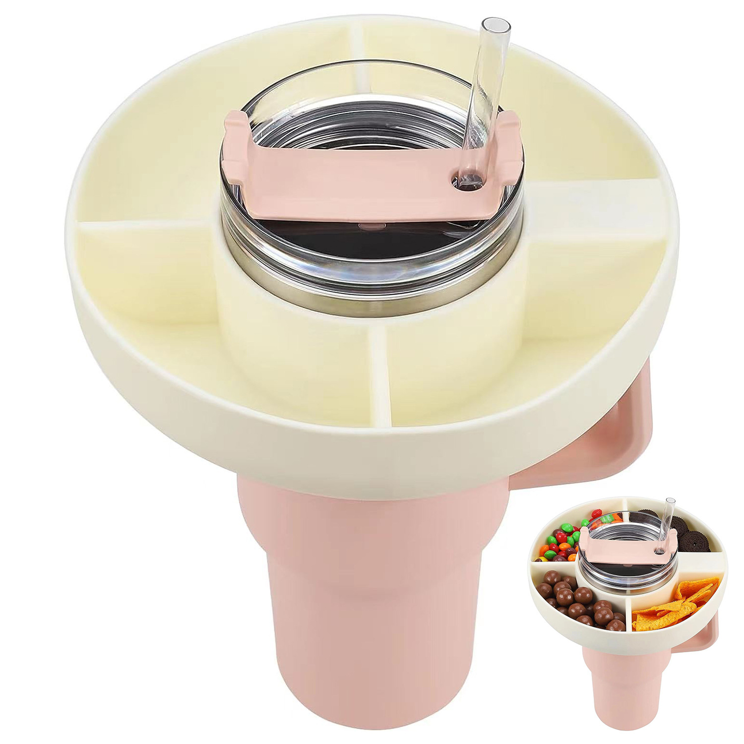 Plato de bocadillos de silicona transfronteriza adecuado para 30oz taza de coche Stanley 40oz plato de fruta plato de helado