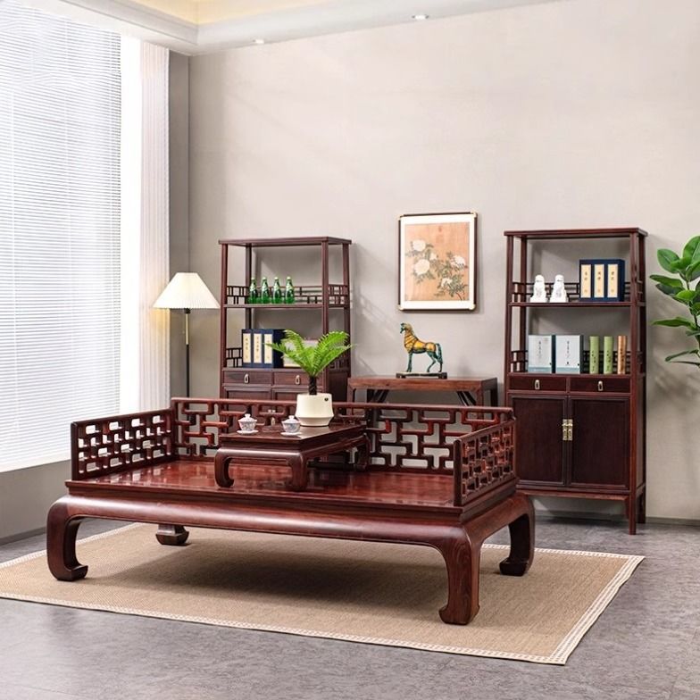 Yiming Tianxia Mahogany Sofa Bed Solid Wood Chinese Red Rosewood Living Room Sofa Slightly Concave Rosewood Ruler Luohan Bed