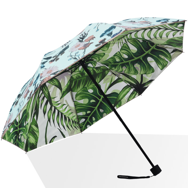 羚羊早安 夏季黑胶花朵防晒防紫外线遮阳伞双面花纹晴雨两用伞无