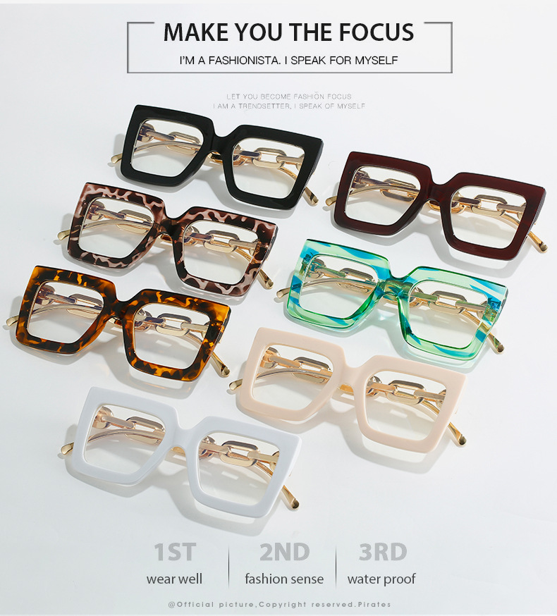 50g Weight Full Frame Glasses Structure Glasses Classification Fashion Color Block Leopard Chains Print PC Square Full Frame Optical Glasses