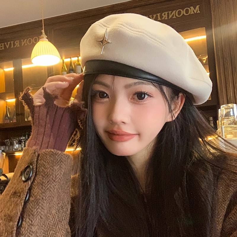 韩版贝雷帽秋冬季小香风休闲帽子百搭甜美显脸小网红复古画家帽女|undefined