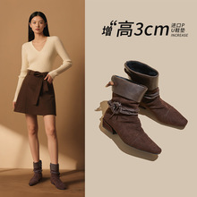 2025秋冬新款废土风流苏短靴女休闲粗跟显瘦堆堆靴百搭洋气马丁靴