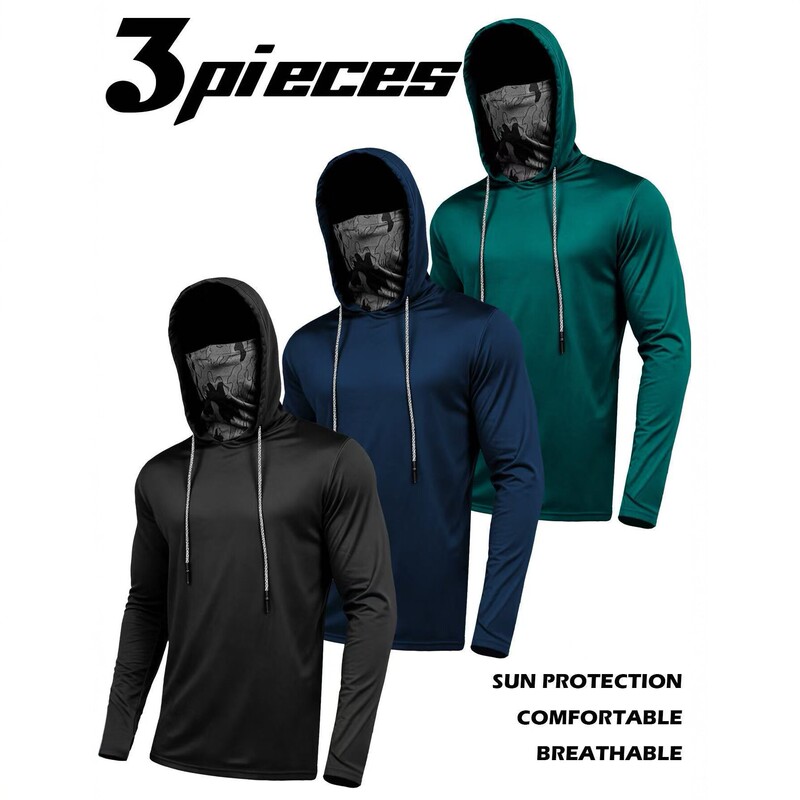Men's Quick-Drying Hooded Sweatshirt, Sun Protection, Breathable, Sports Long-Sleeved Fitness Outdoor Fishing Clothing, Cross-Border Trendy Style