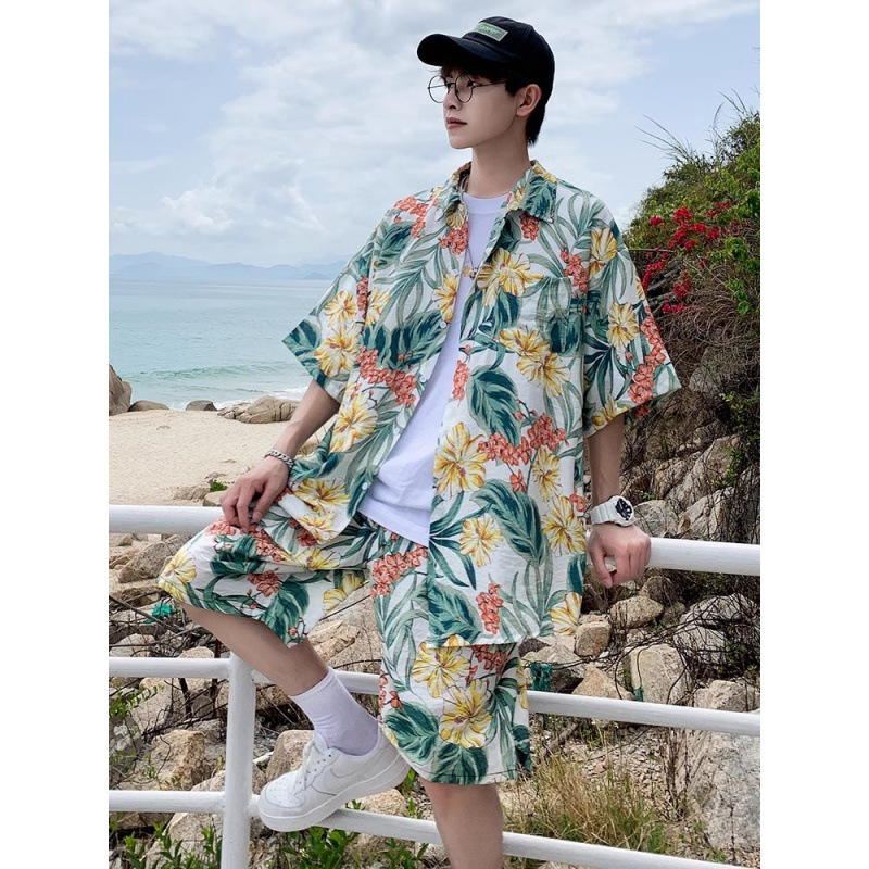 산야 여행복 남성용 비치팬츠 세트 속건성 수영복 반바지 해변 휴가 대형 바지