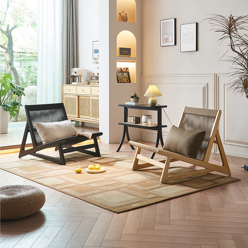 Japanese-style solid wood sofa chair living room home rope recliner modern minimalist balcony three-piece bed & breakfast quiet style