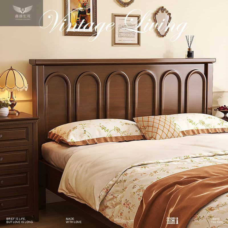 Cama de madera maciza moderna y simple retro francesa dormitorio principal 1.5m 1.8 cama doble estilo americano lujoso caja alta almacenamiento cama de boda