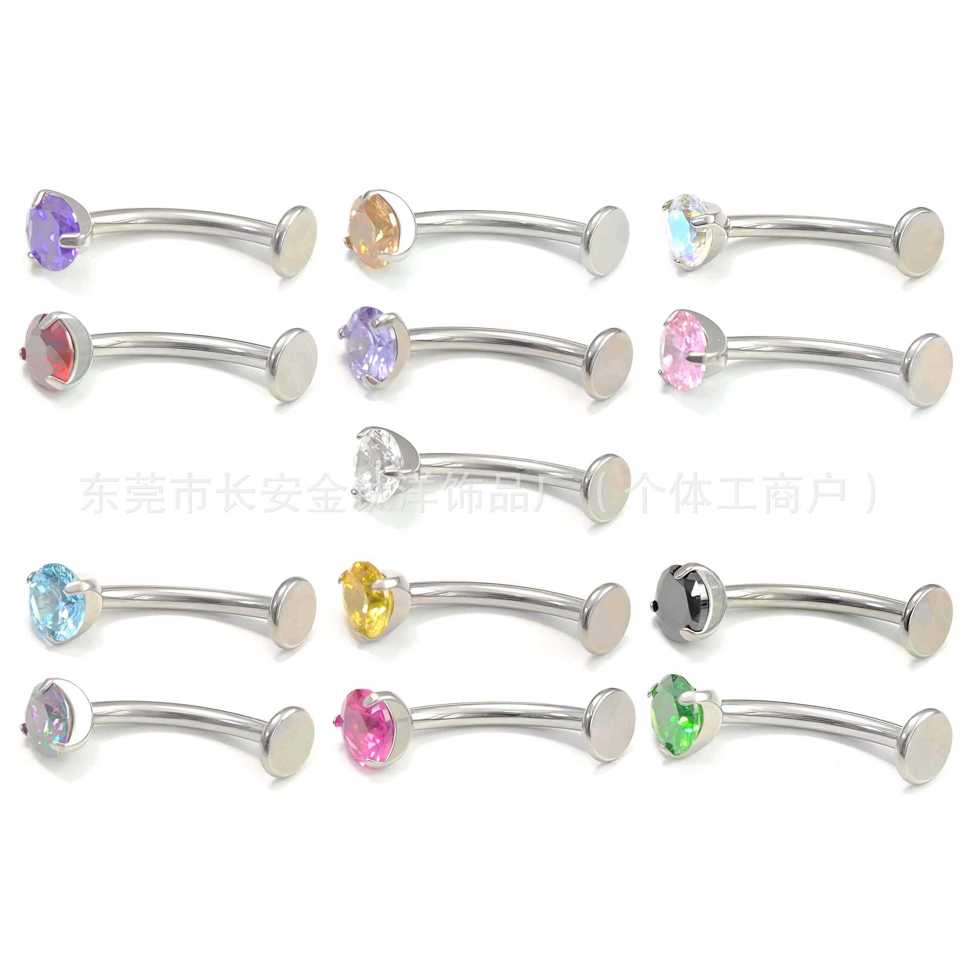 F136 Titanium Internal Thread Three-Claw Zircon Basic Curved Rod Suspended Navel Nail detail image 8