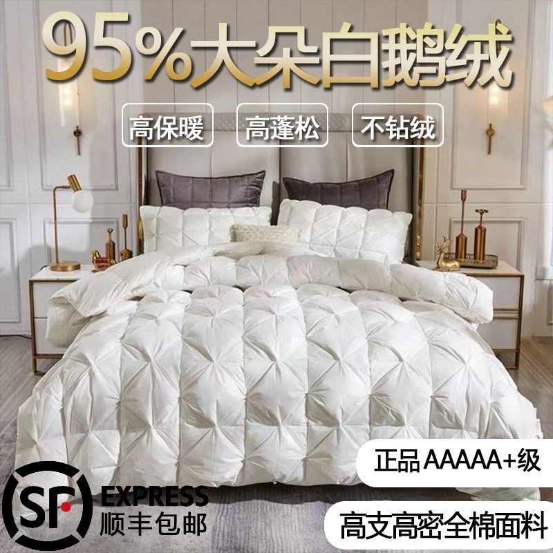 Down comforter with 95% white goose down, all-cotton, silent, five-star hotel quality, suitable for spring and autumn, thickened for winter