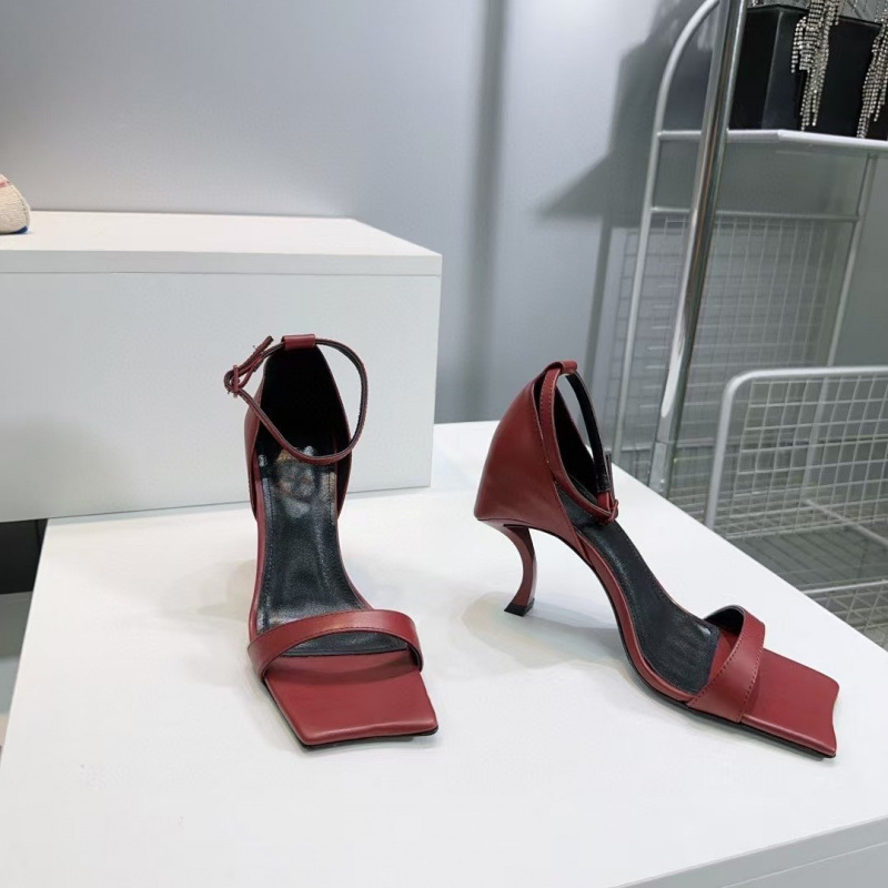 2025 New Model Genuine Leather Square-Toe Irregular Heel Bow-Shaped High-Heeled Sandals with Thin Straps, Sexy and Elegant High-Heeled Sandals