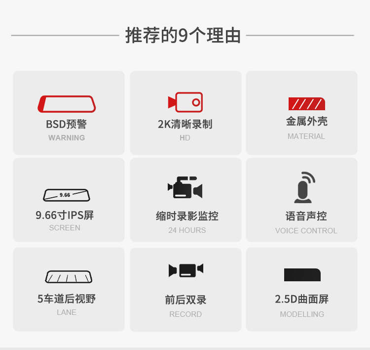 Car-mounted streaming media dashcam 4K HD 1080P full-screen touch smart BSD blind spot warning rearview mirror