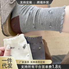 袜子女早秋款小碎花复古花边撞色日系ins潮暖系百搭jk学生中筒袜