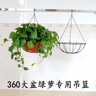 360 Large Pot Green Radish Flower Pot Iron Hanging Basket Hanging Flower Pot Shelf Balcony Flower Pot Rack Thickened