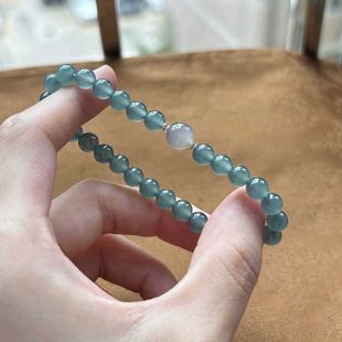 New Chinese Style Cool Feeling Tianhe Stone Bracelet Women's Ice Single Circle Round Bead Crystal Yushi Jewelry Gift for Girlfriend