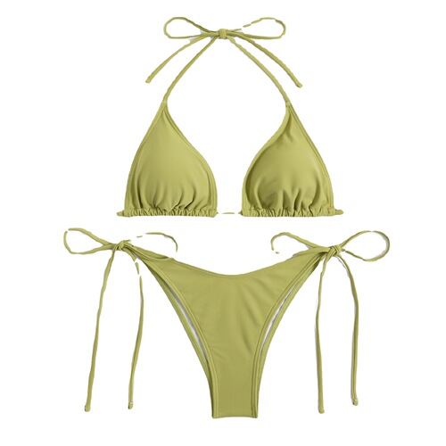 Nylon plain split suspender women's sexy triangle bikini AliExpress Amazon new multi-color swimsuit