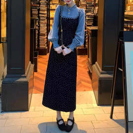 定制秋季【海兰花】法式连衣裙女碎花拼接假两件巨好看的秋冬裙子