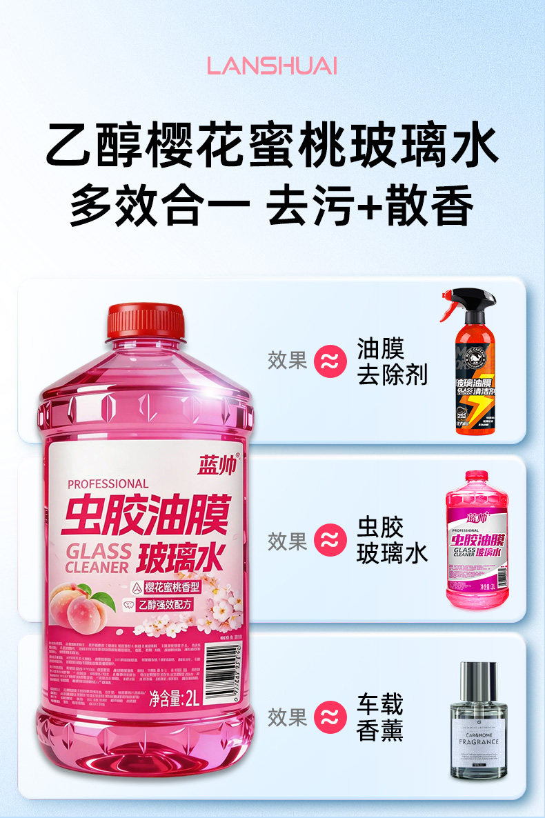 Car windshield cleaner for removing dirt and oil film, insect glue, ethanol, wiper fluid, non-stick water for summer use