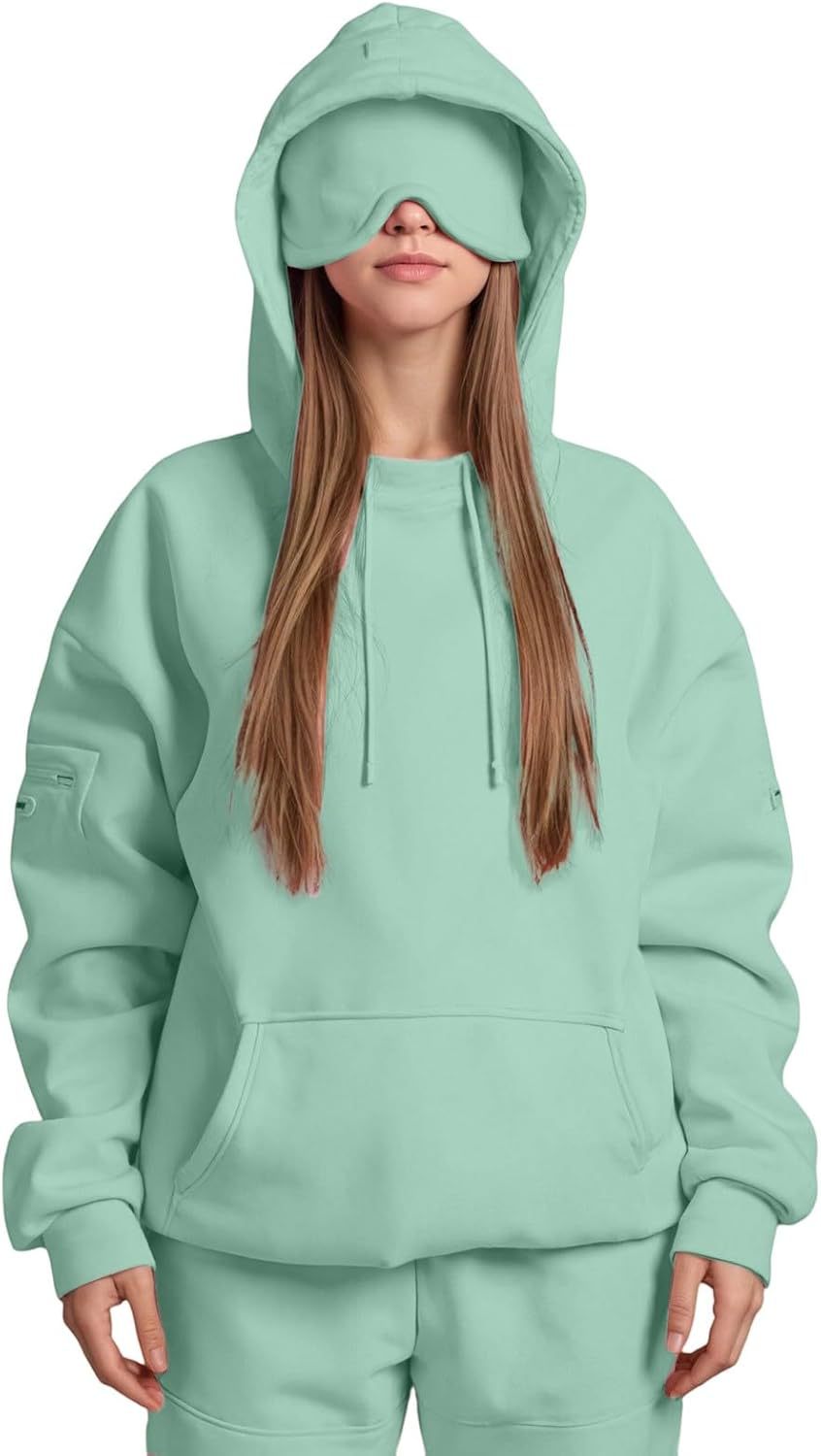Women's Solid Colour Hooded Jumper Casual Pullover Top_voghion.com