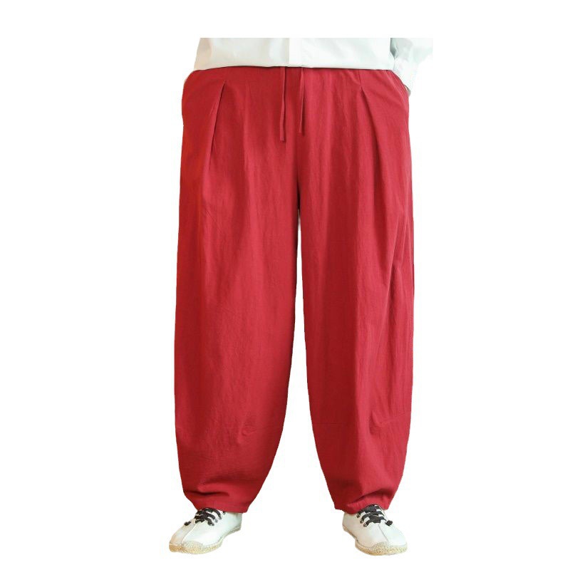 Pantalones de lino hombres sueltos de gran tamaño estilo chino primavera y verano gordo gran entrepierna linterna pantalones casuales pantalones harem pantalones anchos de algodón y lino