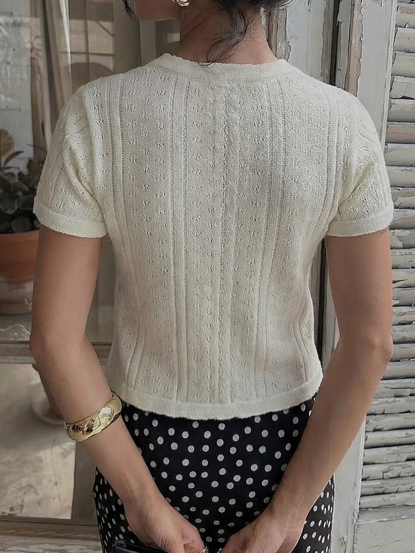Kaikuo2026 primavera y verano transfronterizos de Europa y América ropa de mujer suave viento agujerado cardigan de lana correa casual camisa de manga corta image 5
