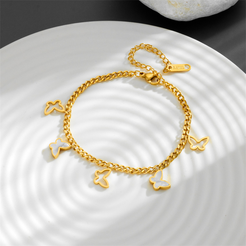 Titanium Steel Inlay Material Bracelets Classification Titanium Steel Chain Material cable chain Chain Type Basic Star Butterfly Titanium Steel 14K Gold Plated Titanium Steel Cable Chain Bracelets In Bulk