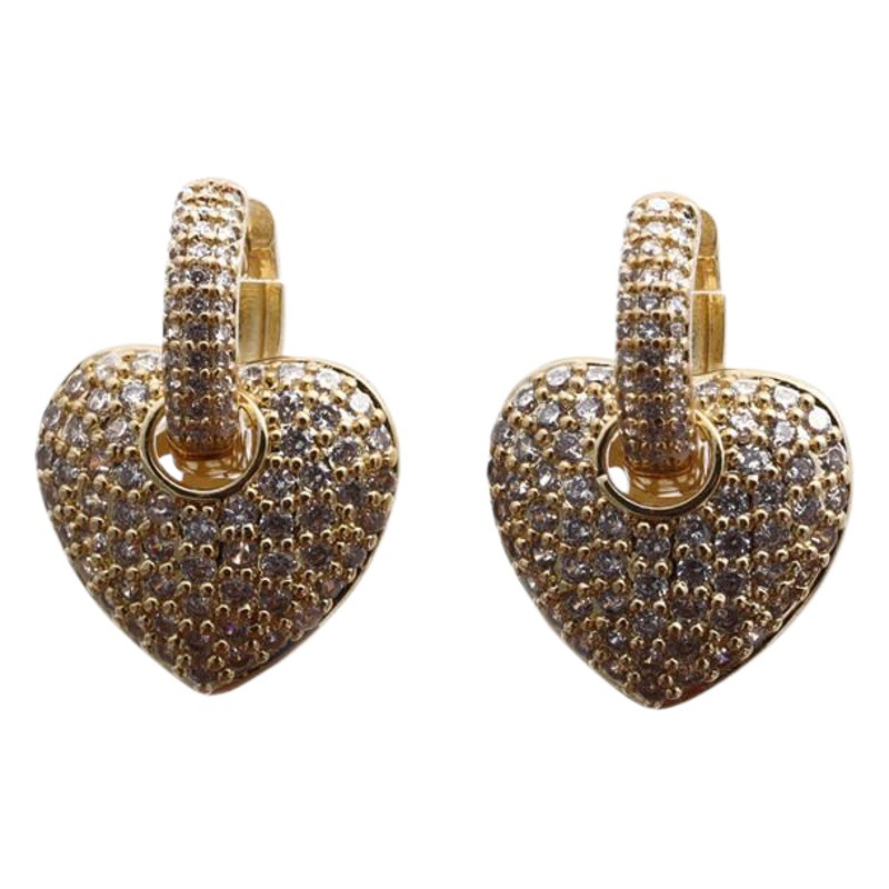 Moda japonesa y coreana elegante pequeña mujer llena de diamantes de circón micro incrustaciones melocotón corazón amor pendientes de oreja hebilla joyería femenina