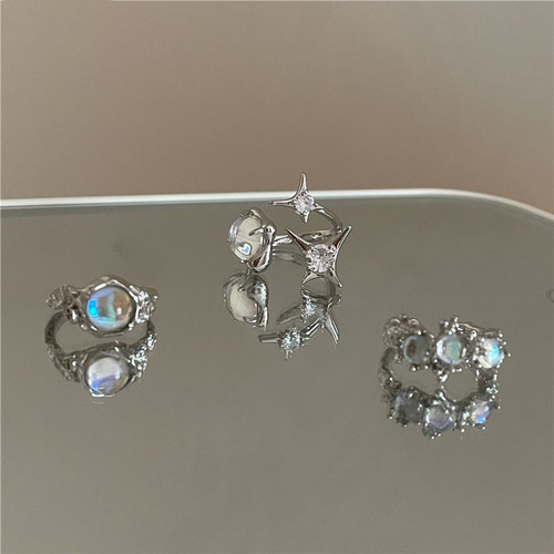 Ins-inspired opal moonstone ring, light luxury niche design lava zirconia index ring, versatile finger ring