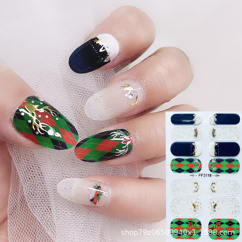Pegatina de uñas de diamante de imitación 5D para hornear sin gel ins Halloween Navidad copo de nieve alce pegatina de uñas DIY pegatina de uñas