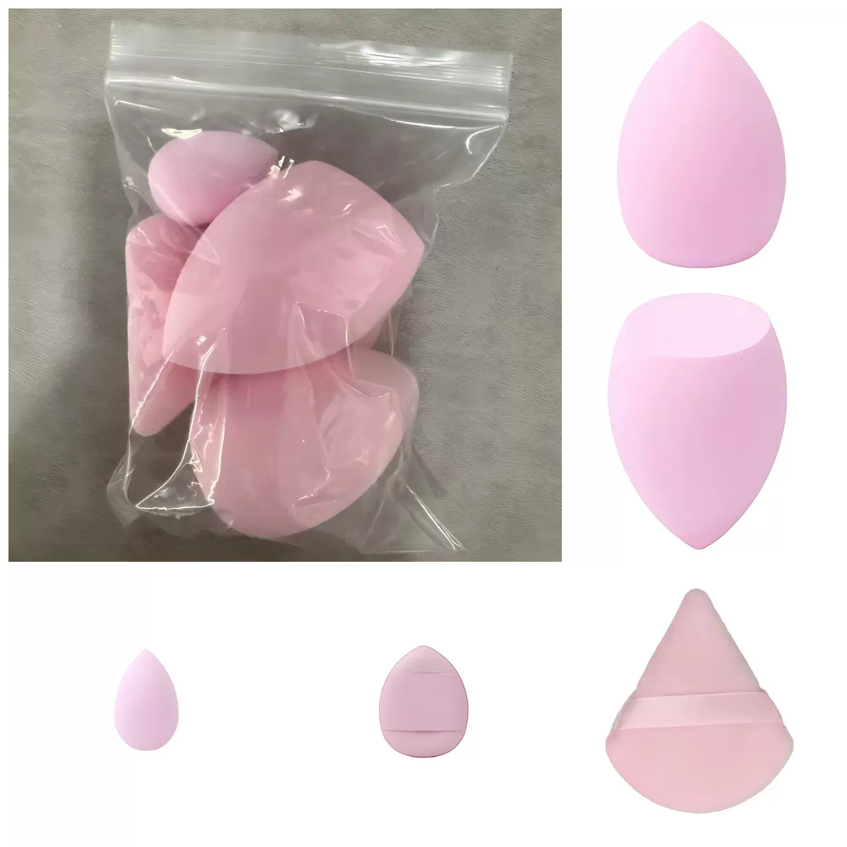 跨境 纯色系5件粉扑套装 美妆蛋 拇指粉扑 棉粉扑 迷你粉扑套装