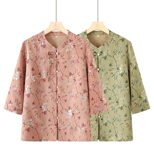 Wholesale Round Neck Mid-Sleeve Shirt Thin Style for Mothers, New Summer Breathable Top for Elderly Women
