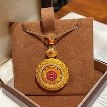 金店同款古法沙金镶钻玫红色太阳花旋转八宝罗盘吊坠项链女新中式
