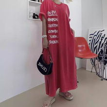 夏季大码短袖休闲宽松连衣裙女包臀胖mm印花洋气百搭过膝懒人裙潮