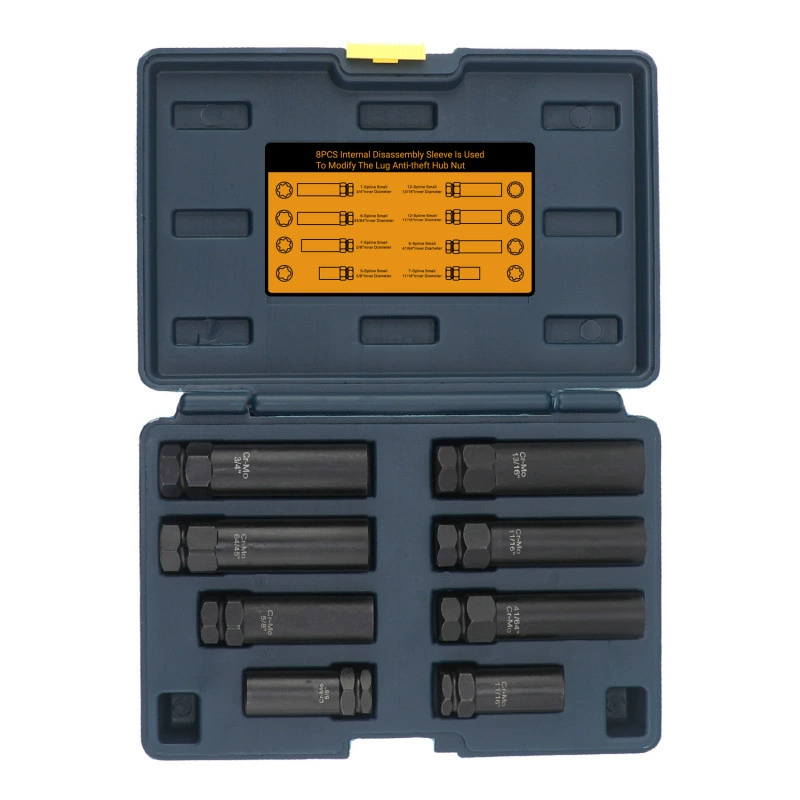 Универсальный набор ключей из 8 предметов для блокировки колес, метрический комплект для снятия внутреннего замка колес для легкого снятия колес.