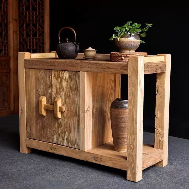 新中式茶水柜原木沙发边几复古老榆木客厅餐边柜全实木茶桌茶台
