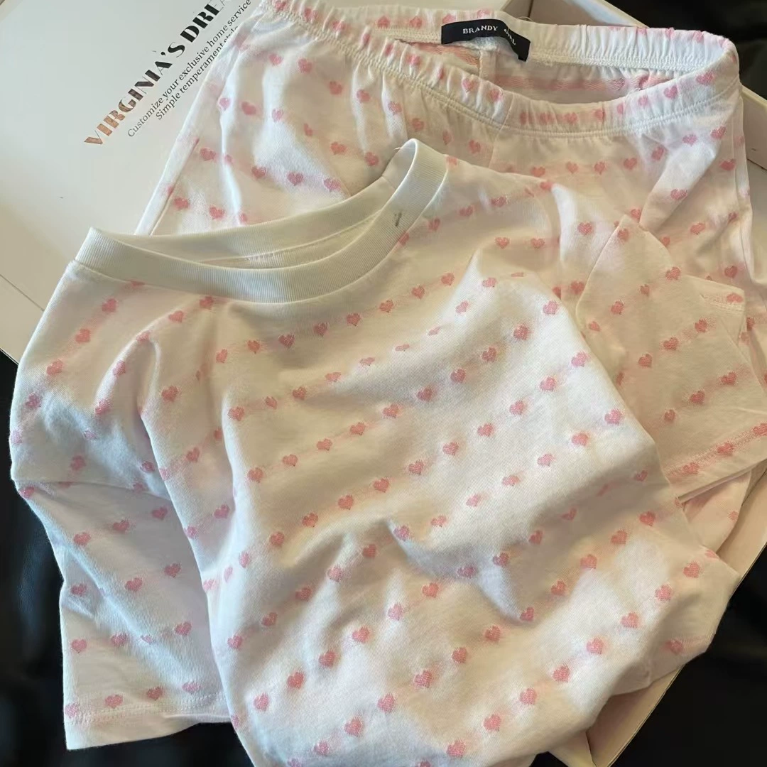 Retro thin pijama, cute set, with short sleeve, oversize, internet celebrity
