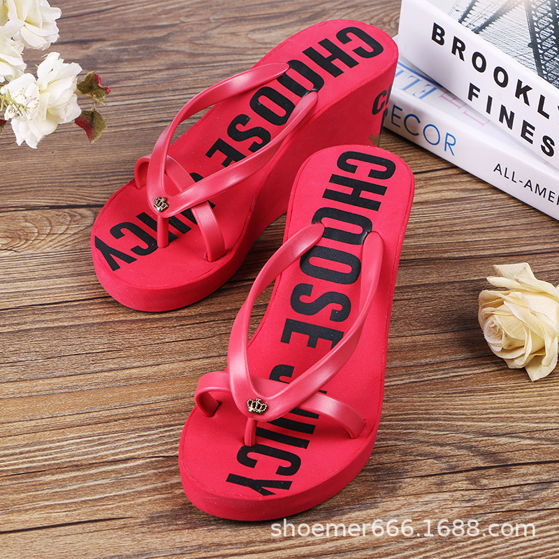 Love Juicy2025 Summer Women's Fashion Trendy High-Heeled Flip-Flops Wedge-Heeled Thick-Soled Sandals