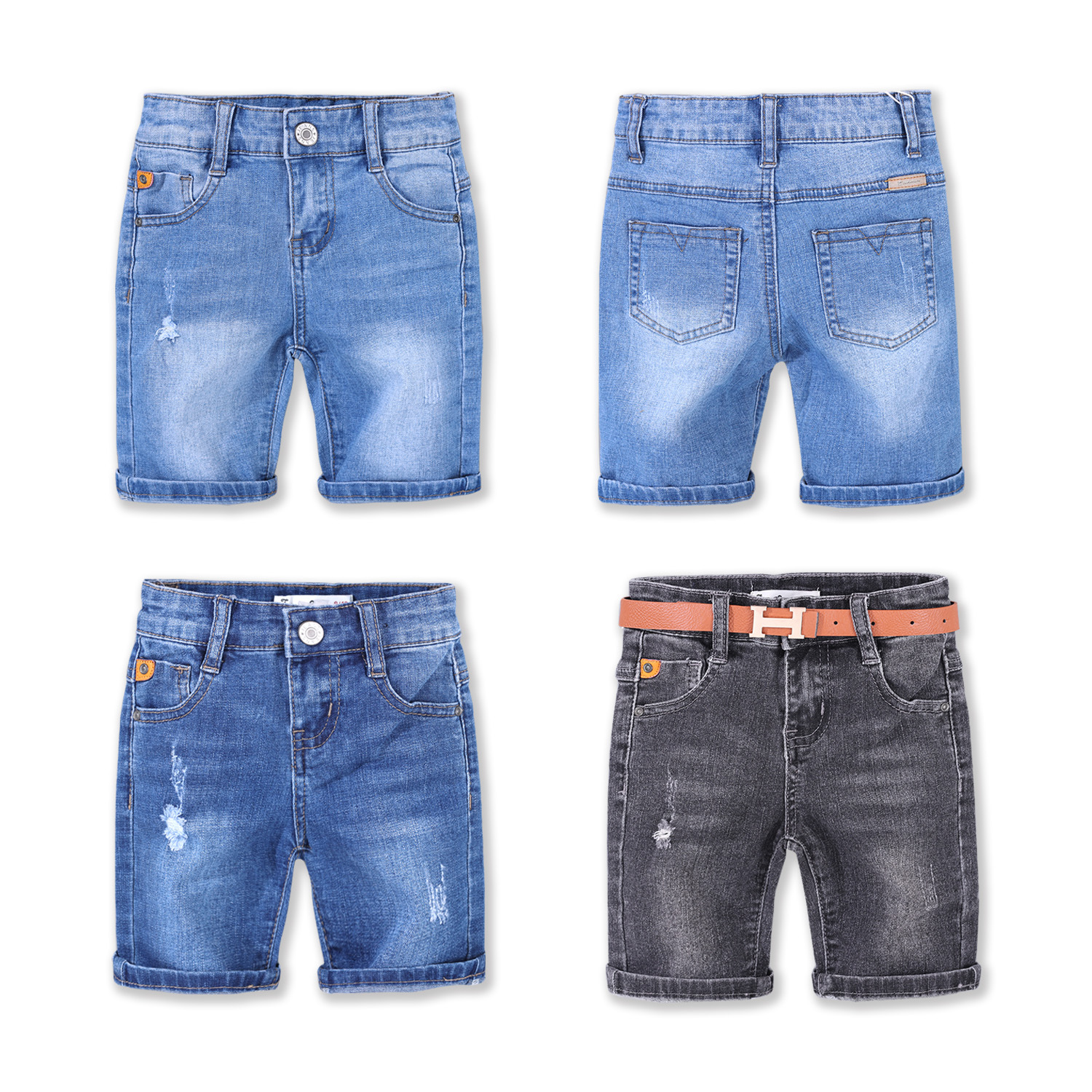 Foreign trade jeans wholesale boys shorts summer wear pants large children's stretch hole children's jeans
