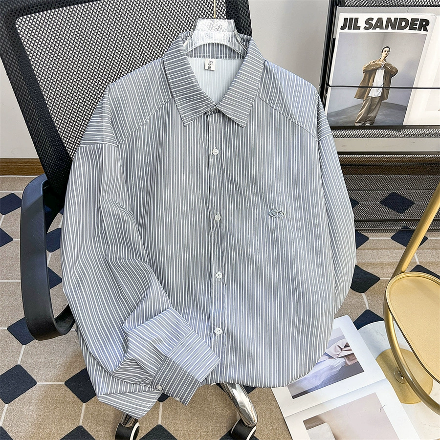 Retro blue demi-season autumn shirt, American style, oversize