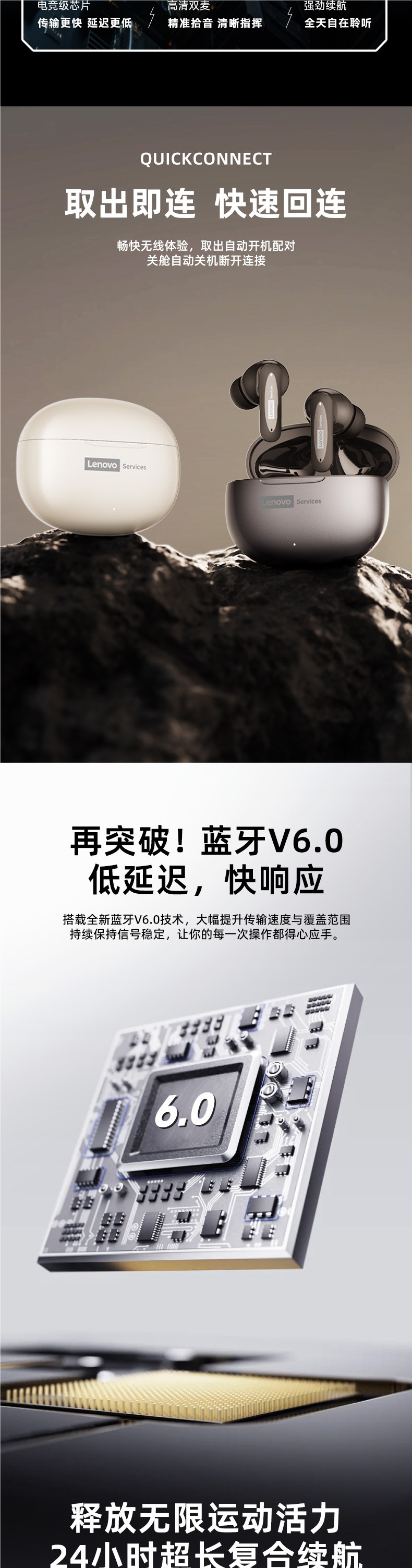 Lenovo Bluetooth Headphones 2026 New Model Wireless In-Ear Noise-Cancelling Gaming E-Sports Ultra-Long Battery Life Official Genuine Product