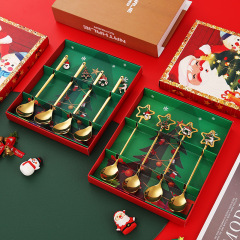 クロスボーダーステンレス鋼クリスマスペンダントスプーンギフトボックスクリエイティブデザートスプーンセットスターミキシングスプーンギフト 304